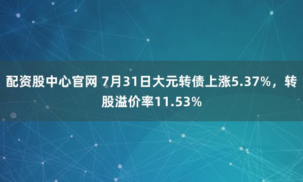 配资股中心官网 7月31日大元转债上涨5.37%，转股溢价率11.53%